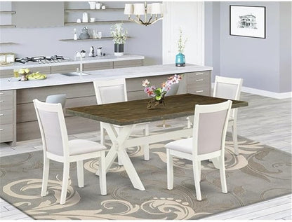 East West Furniture X077MZ001-5 5 Piece Dining Table Set Includes a Rectangle Dining Room Table with X-Legs and 4 Cream Linen Fabric Parsons Chairs, 40x72 Inch, Multi-Color