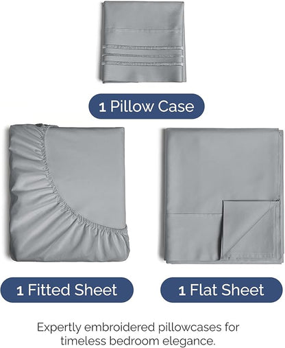 Twin XL Size 3 Piece Sheet Set - Comfy Breathable & Cooling Bed Sheets Set - Hotel Luxury Bedding for Women, Men, Kids, Teens, Boys & Girls - Deep Pockets, Soft, Wrinkle Free - Oeko-Tex - Steel Blue