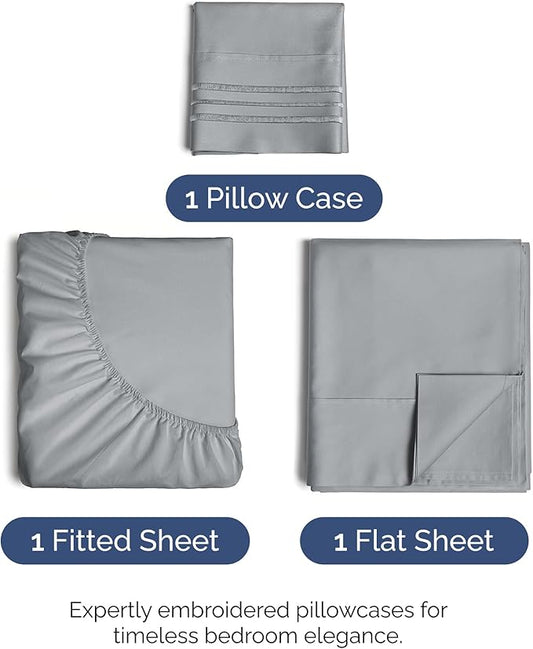 Twin XL Size 3 Piece Sheet Set - Comfy Breathable & Cooling Bed Sheets Set - Hotel Luxury Bedding for Women, Men, Kids, Teens, Boys & Girls - Deep Pockets, Soft, Wrinkle Free - Oeko-Tex - Steel Blue