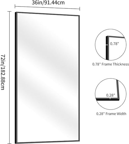 YIROMAN Bathroom Mirror 72"x36", Large Matte Black Bathroom Mirror for Over Sink with Aluminum Frame, Rectangular Vanity Mirror with Right Angle, Wall Mirror Hangs Horizontal or Vertical, Shatterproof