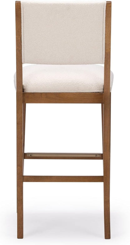Plank+Beam Sereno Bar Stool, 30", Set of 2, Sturdy Wood Modern Kitchen Bar Height Stool, Upholstered Cushion Bar Chair with Back, Pecan/Ivory