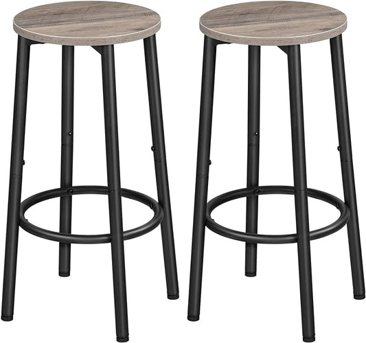 HOOBRO Bar Stools, Set of 2 Bar Chairs, Kitchen Round Height Stools with Footrest, Breakfast Barstools, Sturdy Steel Frame, for Dining Room, Kitchen, Party, Easy Assembly, Greige BG03BY01