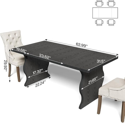 LITTLE TREE Modern Dining Table for 4-6, 63-Inch Rectangular Black Kitchen Table, Wood Kitchen & Dining Room Furniture