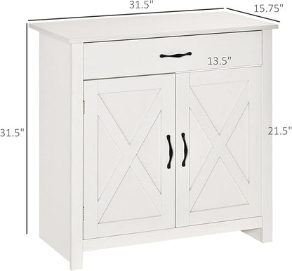 HOMCOM Farmhouse Sideboard Buffet Cabinet, Barn Door Coffee Bar Cabinet with Drawer and Adjustable Shelf, for Living Room, Entryway, White Wash