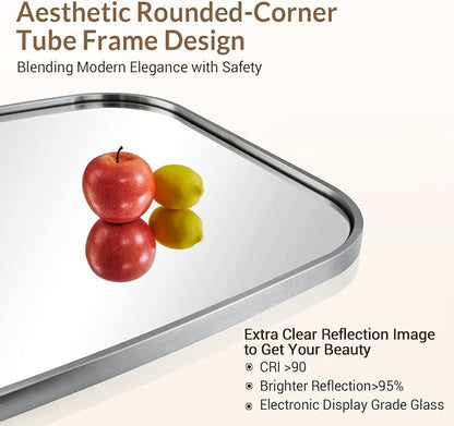 ANDY STAR Brushed Nickel Oval Bathroom Mirror for Over Sink, 24x36 Inch Bathroom Vanity Mirror with Unique Oblong Rounded Corner Tube Metal Frame-Modern Design with Anti-Rust Stainless Steel Frame