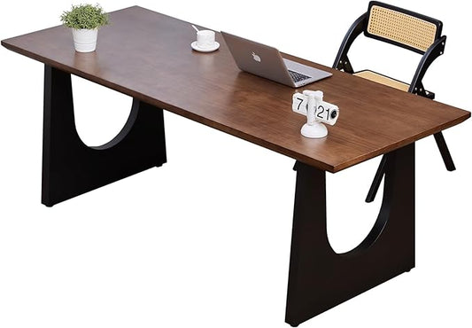 Wooden Executive Office Desk Computer Table Multi-Sized High Cost Performance Stylish Design Metal Legs Versatile Use for Office or Dining Casual Table (Walnut Color, 70.87in)