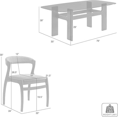 Armen living Ileena Mid-Century Modern 7-Piece Wood Dining Set in Walnut with Tempered Glass Top
