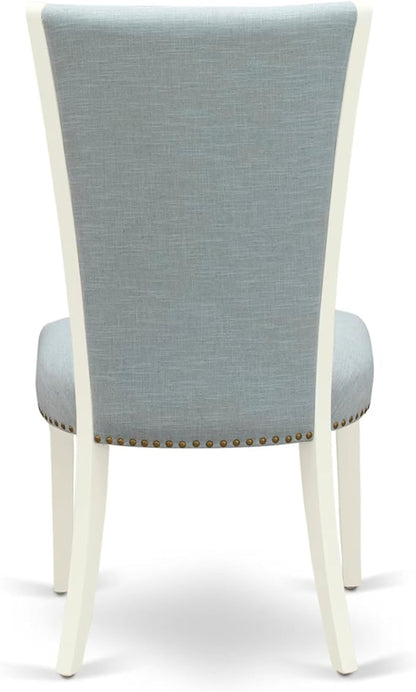 East West Furniture V077VE215-9 9 Piece Dining Room Furniture Set Includes a Rectangle Dining Table with V-Legs and 8 Baby Blue Linen Fabric Upholstered Chairs, 40x72 Inch, Multi-Color