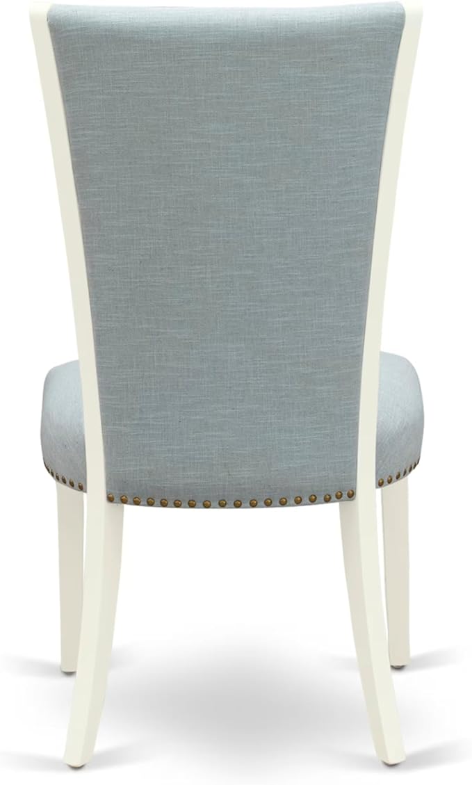 East West Furniture V097VE215-7 7 Piece Dining Table Set Consist of a Rectangle Dining Room Table with V-Legs and 6 Baby Blue Linen Fabric Upholstered Chairs, 40x72 Inch, Multi-Color