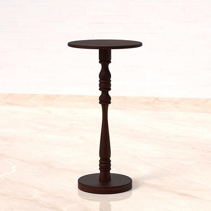 Relso Stambha Solid Wood Drink Table – 24" Tall Round Accent Side Table for Living Room or Bedroom, Narrow End Table or Indoor Plant Stand, Walnut Finish, Handcrafted Mango Wood Furniture