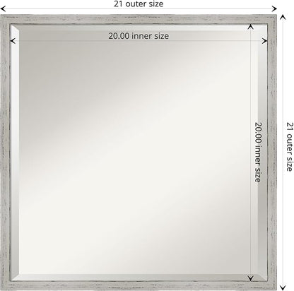 Amanti Art White Bathroom Mirror for Over Sink, 21x21 Shiplap White Narrow Square Vanity Mirror, Medium Cottage Wood Frame, Hangs Horizonally and Vertically, Bathroom Wall Decor, Beveled Edge