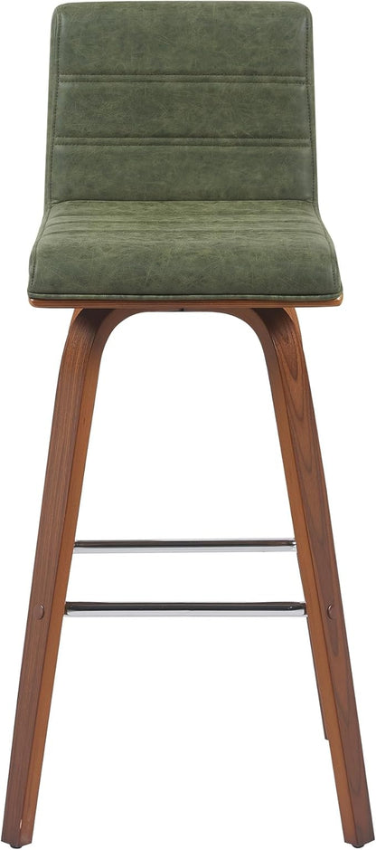Vienna Modern Swivel Bar Height Stool with Vintage Green Upholstered Seat and Walnut Finished Wood Frame Set of 2