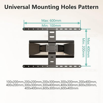 WALI Ultra Slim Full Motion TV Wall Mount Bracket for Most 43-90 Inch Flat Screen TVs, Swivel, Tilt & Extension TV Articulating Mount, Max Mounting Holes 600x400mm, Holds up to 132lbs(TTM-4), Black