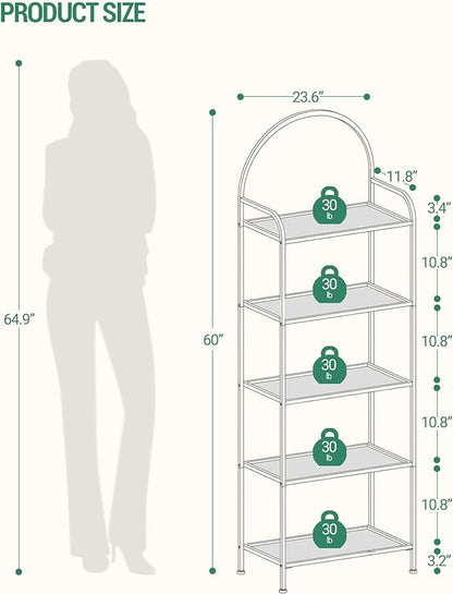 Bookcase Bookshelf, Tempered Glass Bookshelves, Slim Shelving Unit for Bedroom, Bathroom, Home Office, Steel Frame, 5 Tier Gold BC21599G