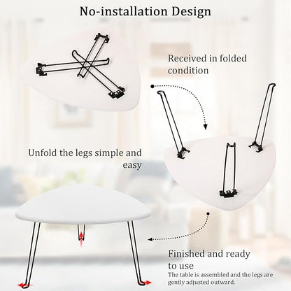 Coffee Table for Small Spaces White Folding Wooden Triangle Center Sofa Tables Simple Design Droplet Coffee Table with Steel Legs Modern Accent Furniture for Living Room Home Office