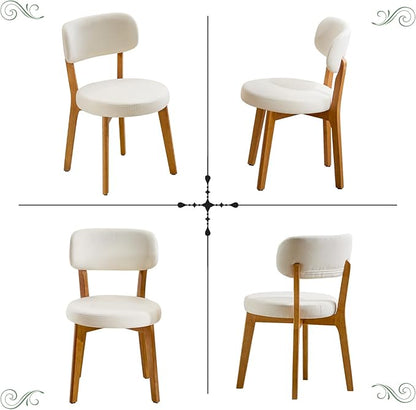 Furniliving Oak Wooden Dining Chairs Set of 4, Mid-Century Modern Linen Upholstered Kitchen Chair with Solid Wood, Farmhouse Dining Room Chairs, Beige