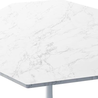 31.5 in Hexagonal Pedestal Dining Table for 2, Small Tulip Bistro Table with Metal Base, Space Saving Breakfast Nook Furniture for Home Cafe Apartment, Marble White