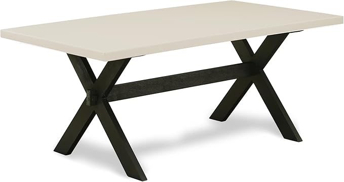 East West Furniture X627EL635-6 6 Piece Dining Table Set Contains a Rectangle Dining Room Table with X-Legs and 4 Doeskin Linen Fabric Parson Chairs with a Bench, 40x72 Inch, Multi-Color