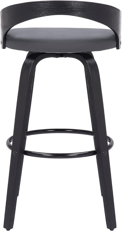 Armen Living Sonia 30" Bar Height Swivel Gray Faux Leather and Black Wood Bar Stool