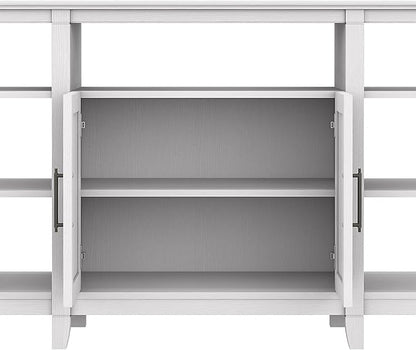 Bush Furniture Key West Tall TV Stand for 65 Inch TV in Pure White Oak, Farmhouse Entertainment Center with Storage