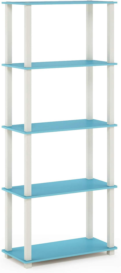 Furinno Turn-N-Tube 5-Tier Multipurpose Shelf / Display Rack / Storage Shelf / Bookshelf, Square Tubes, Light Blue/White