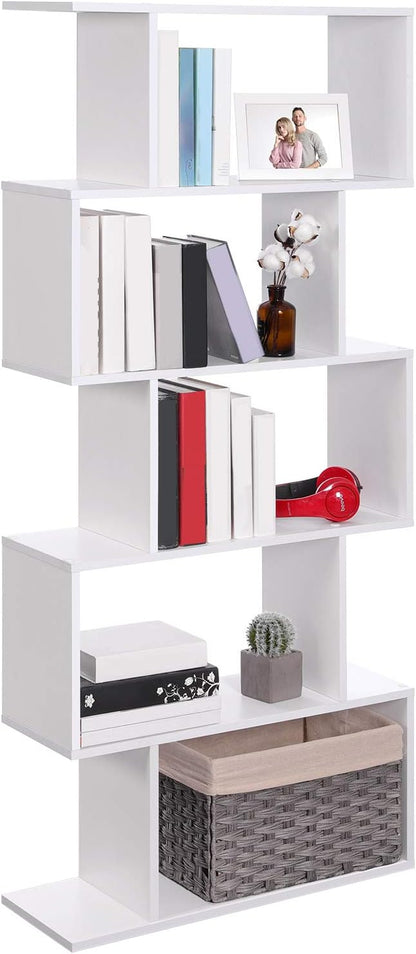 VASAGLE Wooden Bookcase, Display Shelf and Room Divider, Freestanding Decorative Storage Shelving, 5-Tier Bookshelf, White