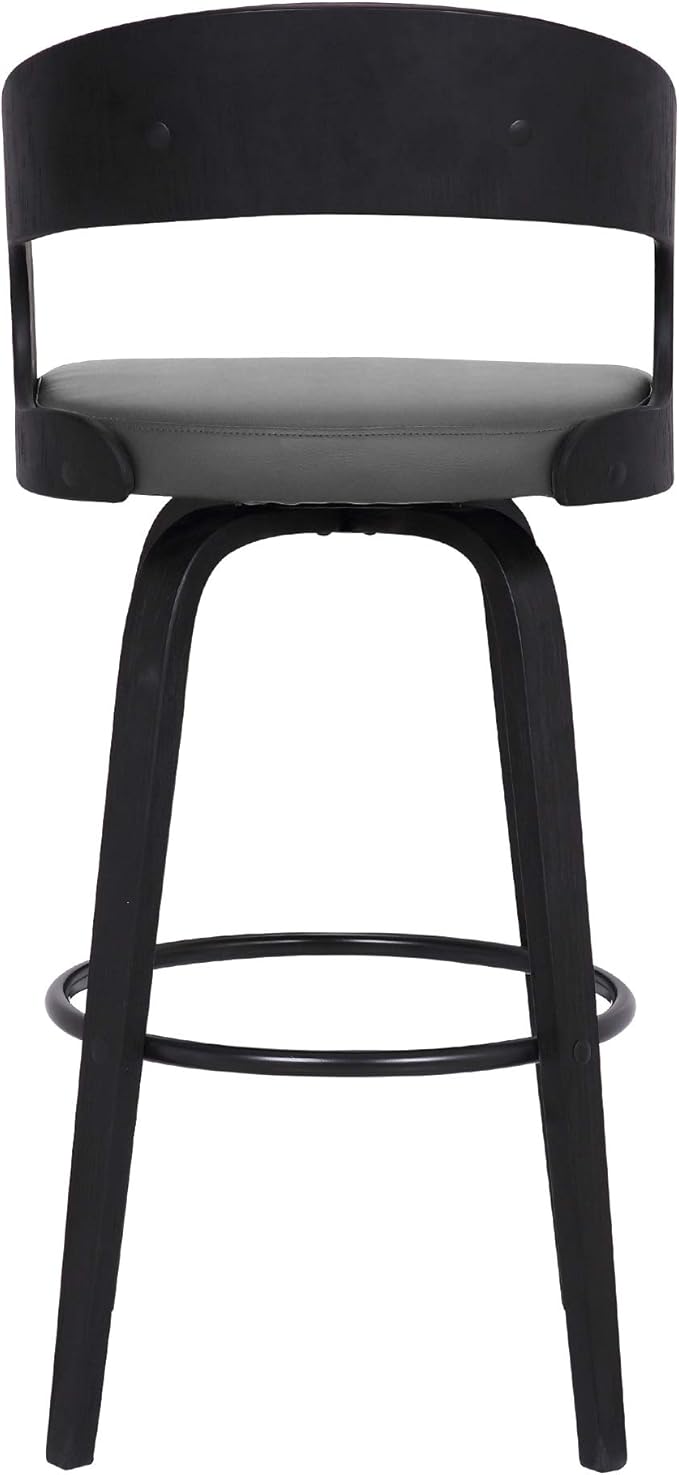 Armen Living Shelly 30" Bar Height Swivel Gray Faux Leather and Black Wood Bar Stool - Set of 2