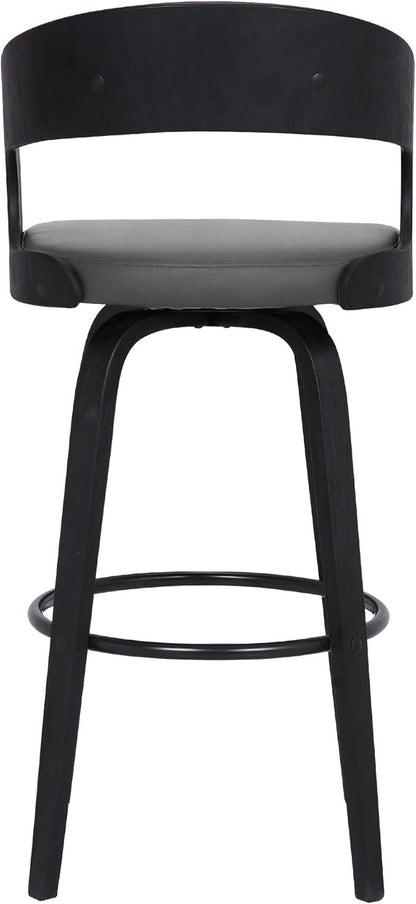 Armen Living Shelly 30" Bar Height Swivel Gray Faux Leather and Black Wood Bar Stool - Set of 3