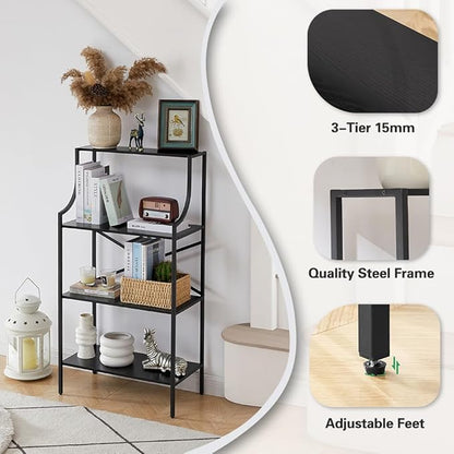 4 Tier Bookshelf, Entryway Standing Shelf Units with Storage, Small Bookcases with Open Shelves, Home Storage Shelving for Bedroom, Study, Living Room, Wood Black