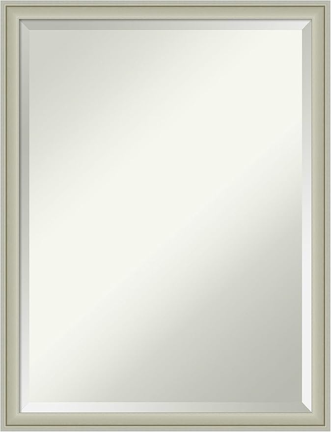 Amanti Art Silver Bathroom Mirror for Over Sink, 26x20 Florence Silver Rectangle Vanity Mirror, Medium Casual Frame, Hangs Horizonally and Vertically, Bathroom Wall Decor, Beveled Edge from WI, USA