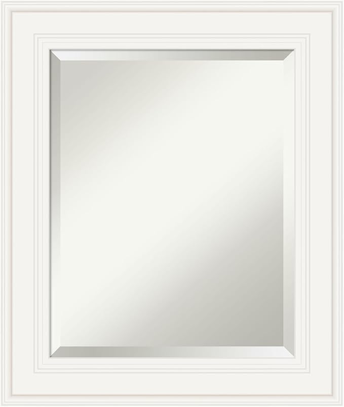 Amanti Art White Bathroom Mirror for Over Sink, 26x22 Ridge White Rectangle Vanity Mirror, Small Traditional Frame, Hangs Horizonally and Vertically, Bathroom Wall Decor, Beveled Edge from WI, USA