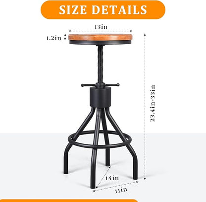 Diwhy Industrial Vintage Kitchen Counter Height Adjustable Bar Stool, Farmhouse French Stylish Kitchen Stool, Swivel Chair, Solid Wood Metal Chiar, Easy Installation, Fully Welded Set of 2 (Black)