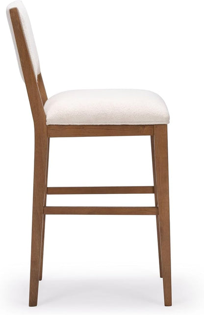Plank+Beam Sereno Bar Stool, 30", Set of 2, Sturdy Wood Modern Kitchen Bar Height Stool, Upholstered Cushion Bar Chair with Back, Pecan/Ivory