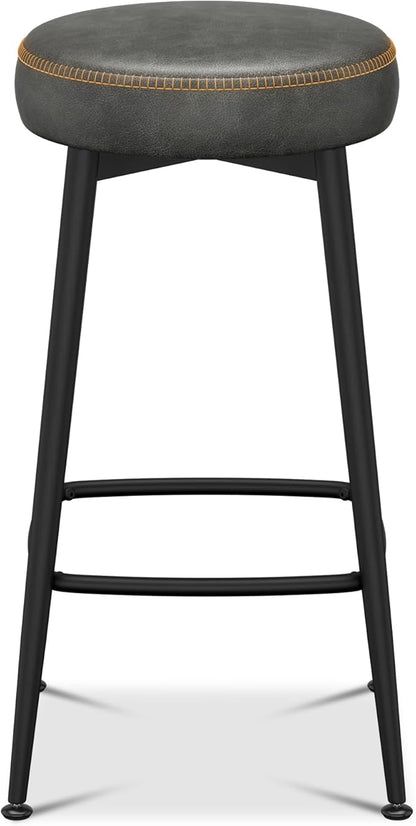 Counter Height Bar Stools, 26" H Backless Bar Stools Set of 8, Upholstered Faux Leather Kitchen Counter Stools, Mid Century Modern, Kitchen Island Home Bar, Pub, Black Grey