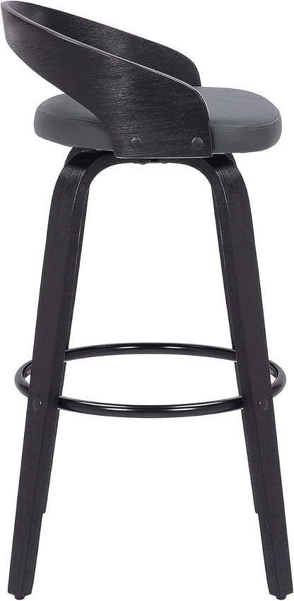 Armen Living Sonia 26" Counter Height Swivel Gray Faux Leather and Black Wood Bar Stool