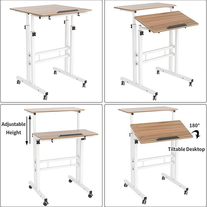 soges 23.6inches Height Adjustable Desk Laptop Desk on The Wheels, Rolling Stand Up Desk Computer Desk Adjustable Standing Desk Sit and Stand Desk Portable Laptop Table, Oak