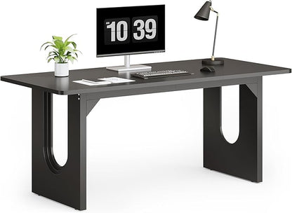 LITTLE TREE 70.8-Inch Home Office Desk, White Computer Desk with Storage, Study Writing Work Desk for Home Office, Spacious Modern Simple Desk, Black