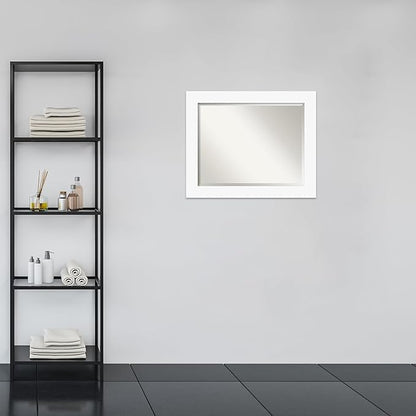 Amanti Art White Bathroom Mirror for Over Sink, 28x34 Basic White Rectangle Vanity Mirror, Large Casual Wood Frame, Hangs Horizonally and Vertically, Bathroom Wall Decor, Beveled Edge from WI, USA