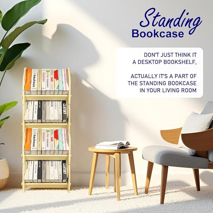 Desktop Bookshelf, Stackable Book Organizer with Handle, Storage Rack for CD/Magazine/File Folder, Portable Small Bookshelf for Study, Living Room, Kid's Room, No Nails, Small Size