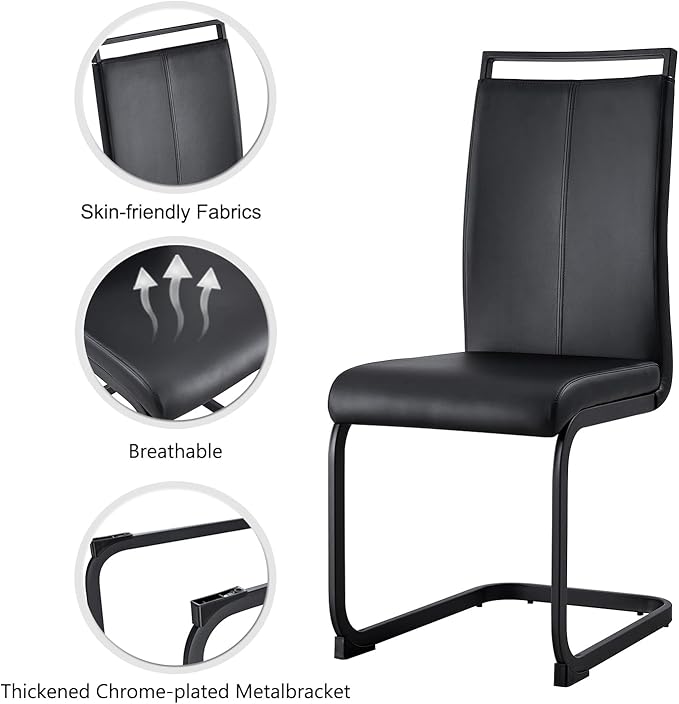 Modern Dining Chairs Set of 4,High Back Kitchen Chairs,Side Room Chair with Black Powder Coating Metal Legs,Easy to Clean Upholstered Dining Chairs,Ideal for Living Room(Black Chairs)