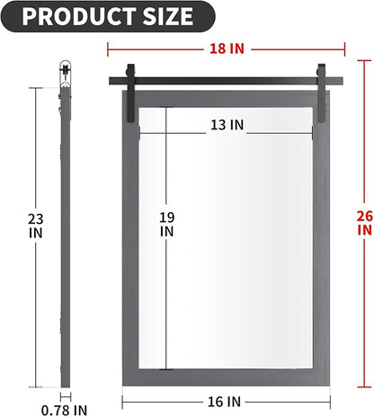 Farmhouse Wall Mirror, Rustic Wood Frame Bathroom Mirror Barn Door Inspired Decorative Vanity Dress Mirrors for Living Room Entryway, 18x26 INCH Gray Vertical