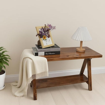 Solid Wood Entryway Bench，Farmhouse Bench for Entryway, Small Wood Benches Indoor for Bedroom, Hallway, Low Bench 30''