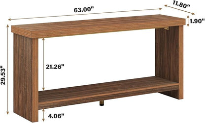 63 Inches Narrow Console Table, 2-Tier Long Sofa Tables Behind Couch Table, Farmhouse Foyer Tables for Entryway, Hallway, Living Room, Rustic Brown