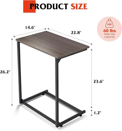 WLIVE C Shaped End Table, Small Couch Side Table for Coffee & Snack, Sofa Table That Slide Under for Living Room, Bedroom, 14.6 x 22.8 x 26.3 Inches, Grey