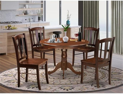East West Furniture HLDL5-MAH-W 5 Piece Kitchen Table Set for 4 Includes a Round Dining Table with Pedestal and 4 Dining Room Chairs, 42x42 Inch, Mahogany