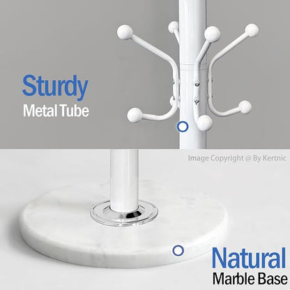 Kertnic Freestanding Coat Rack with 18 Hooks & Marble Base - Heavy Duty Metal Hall Tree Stand for Entryway, Hats, Coats, Bags Rack - Modern Hanger Organizer for Home, Office, Dorm (18 hooks -White)
