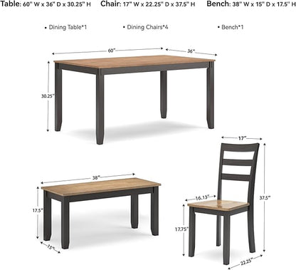 Signature Design by Ashley Gesthaven Casual Dining Table with 4 Chairs and Bench, Set of 6, Light Brown & Dark Brown
