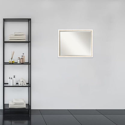 Amanti Art White Bathroom Mirror for Over Sink, 24x30 Morgan White Gold Rectangle Vanity Mirror, Large Modern Contemporary Wood Frame, Hangs Horizonally and Vertically, Bathroom Wall Decor, Beveled