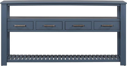 Ball & Cast 62.2“ Contemporary 4 Drawers Console Table, Long Entryway-Table with Drawer & 3 Tier Shelves, FarmhouseWood Storage Sofa Couch-Tables for Entrance Hallway Living, Blue