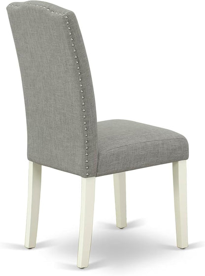 East West Furniture V077EN206-9 9 Piece Modern Dining Table Set Includes a Rectangle Wooden Table with V-Legs and 8 Dark Shitake Linen Fabric Parsons Dining Chairs, 40x72 Inch, Multi-Color